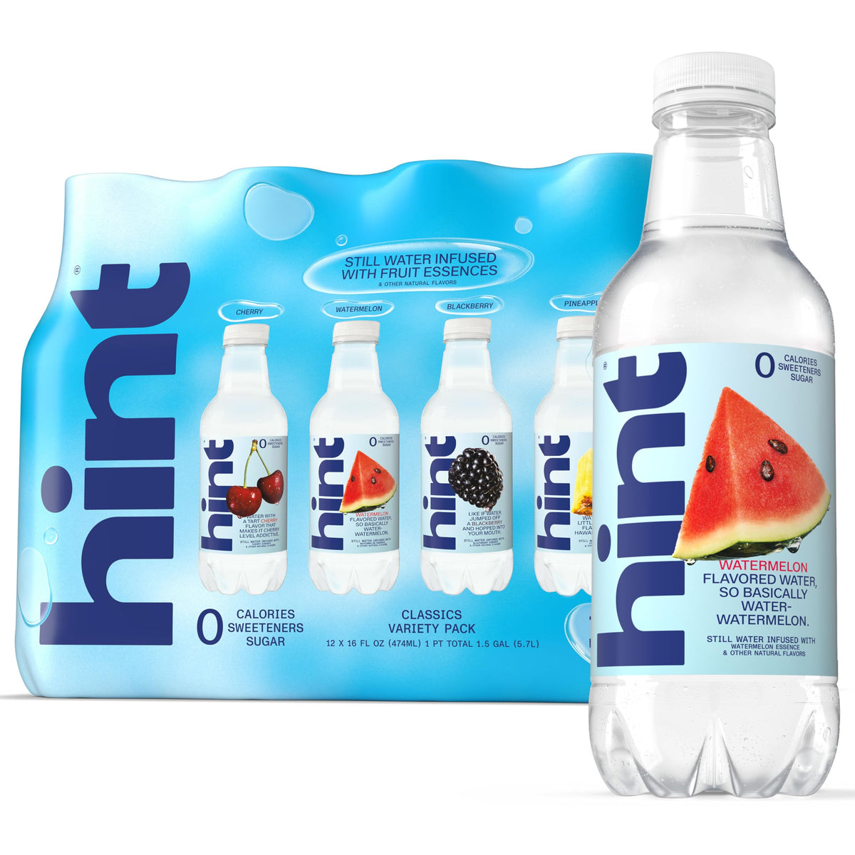 Hint front 12-pack showing brand and variety for convenient hydration