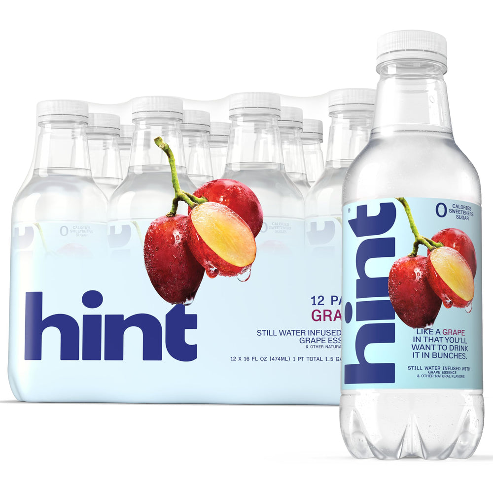 Hint grape front packaging showing 12 bottles, refreshing hydration choice