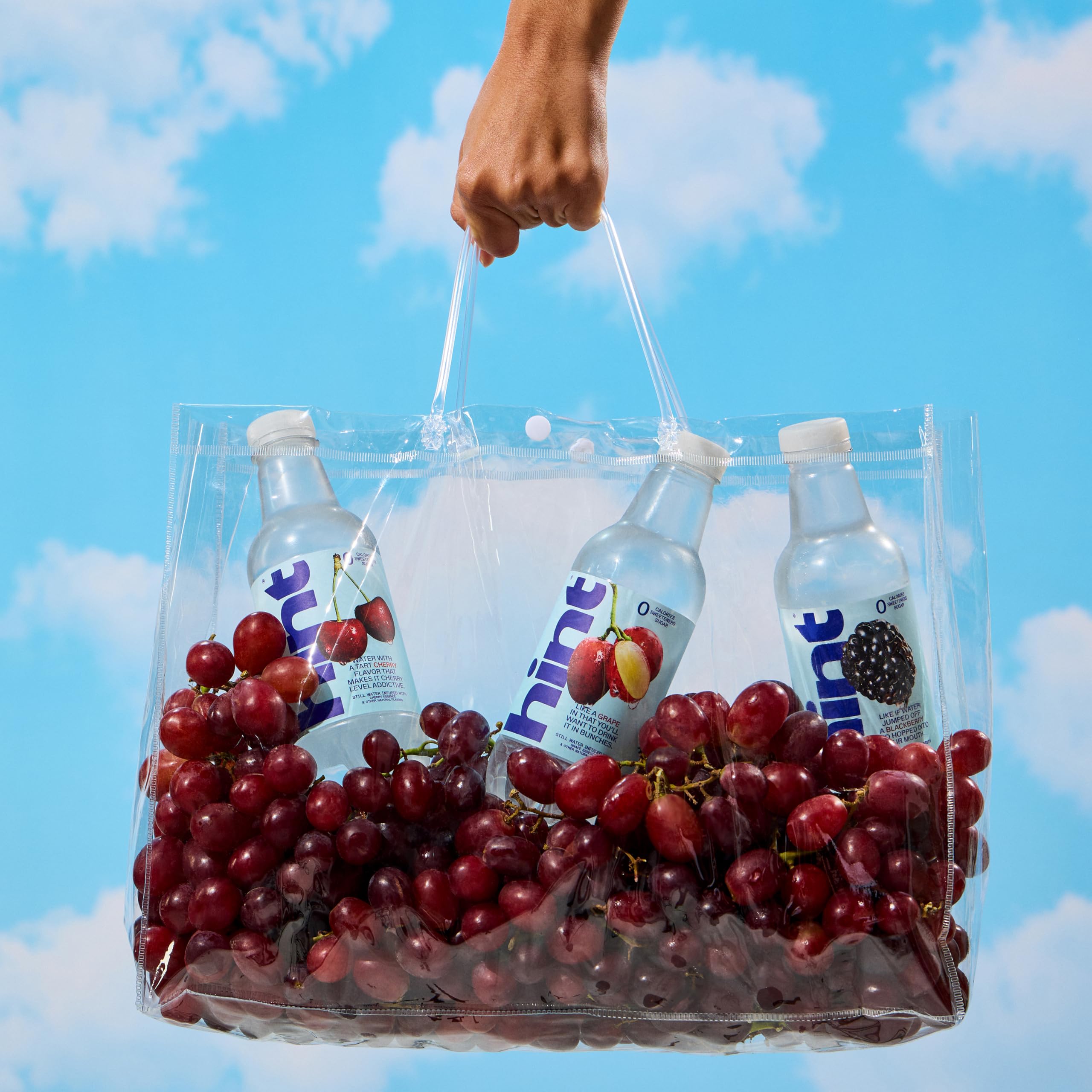Hint grape grape essence visual with fruit and water, Hint flavor clarity