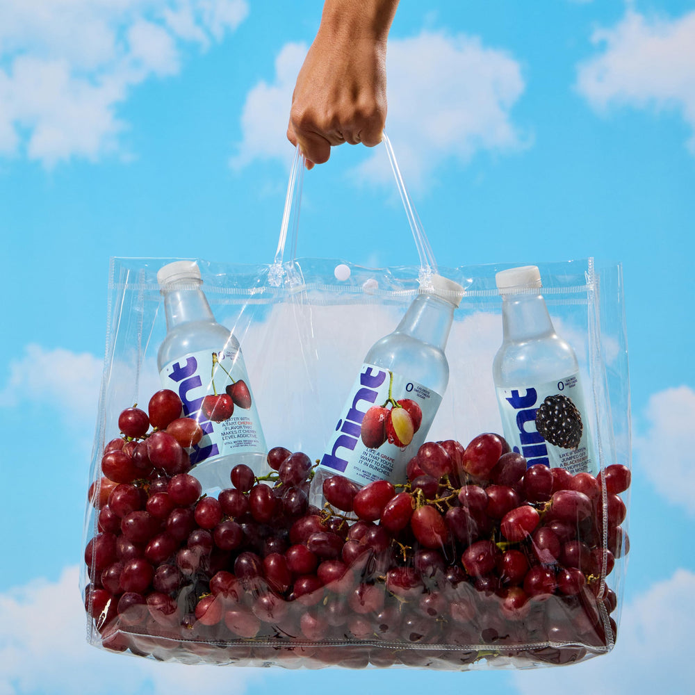 Hint grape grape essence visual with fruit and water, Hint flavor clarity