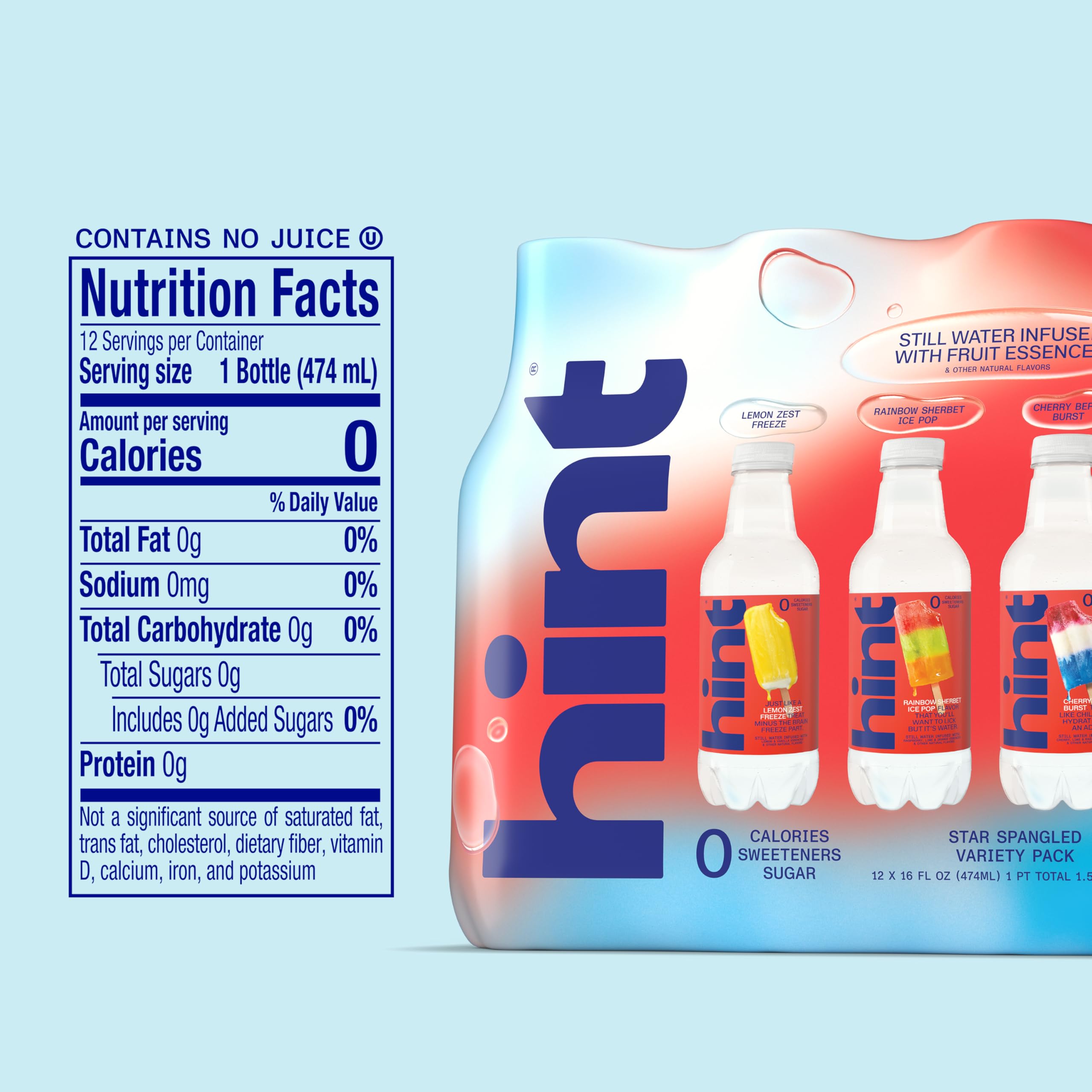Hint nutrition label close-up showing zero sugar and ingredient clarity