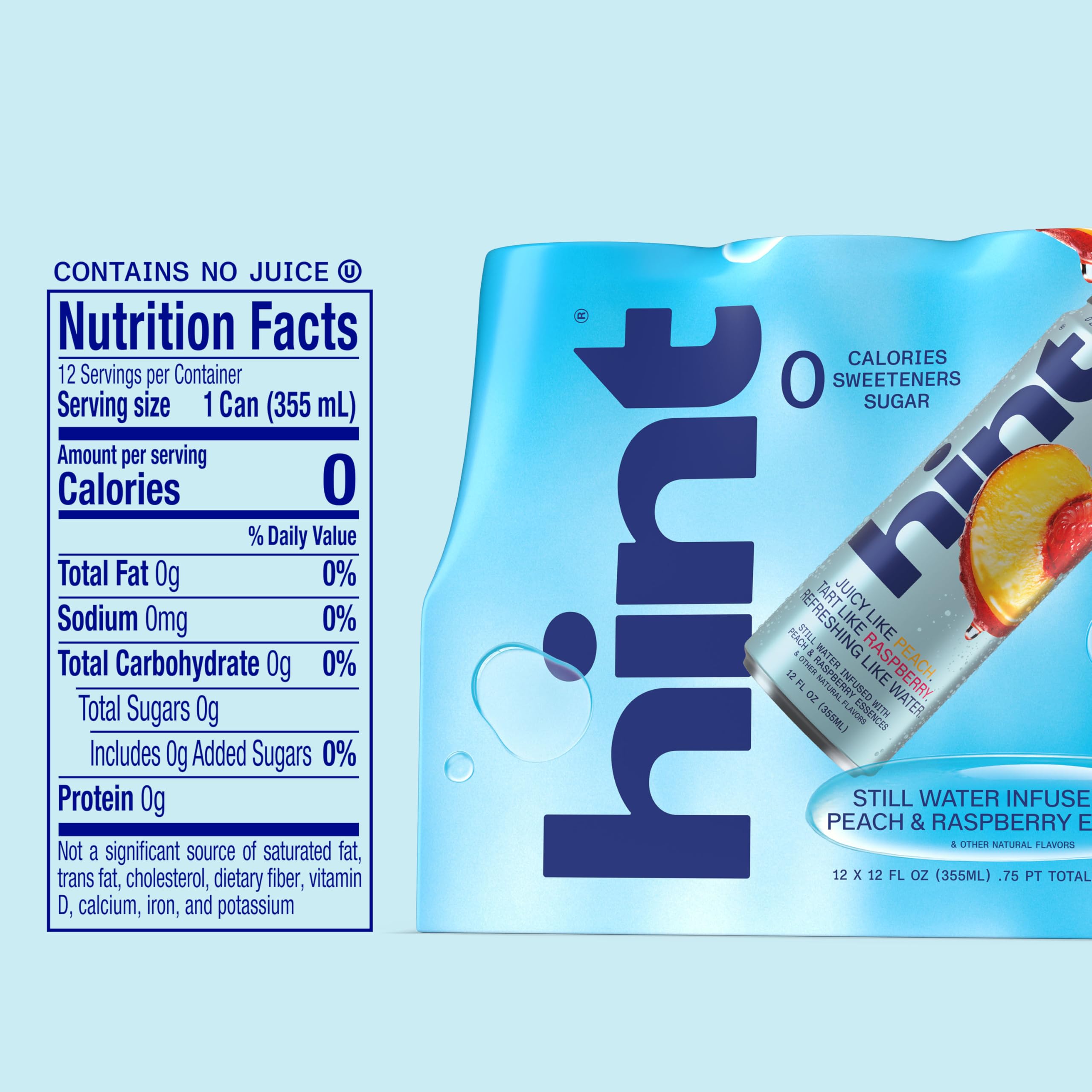 Hand holding a Hint peach raspberry can demonstrating convenient on-the-go hydration