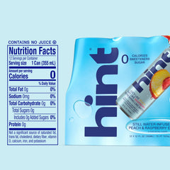 Hand holding a Hint peach raspberry can demonstrating convenient on-the-go hydration