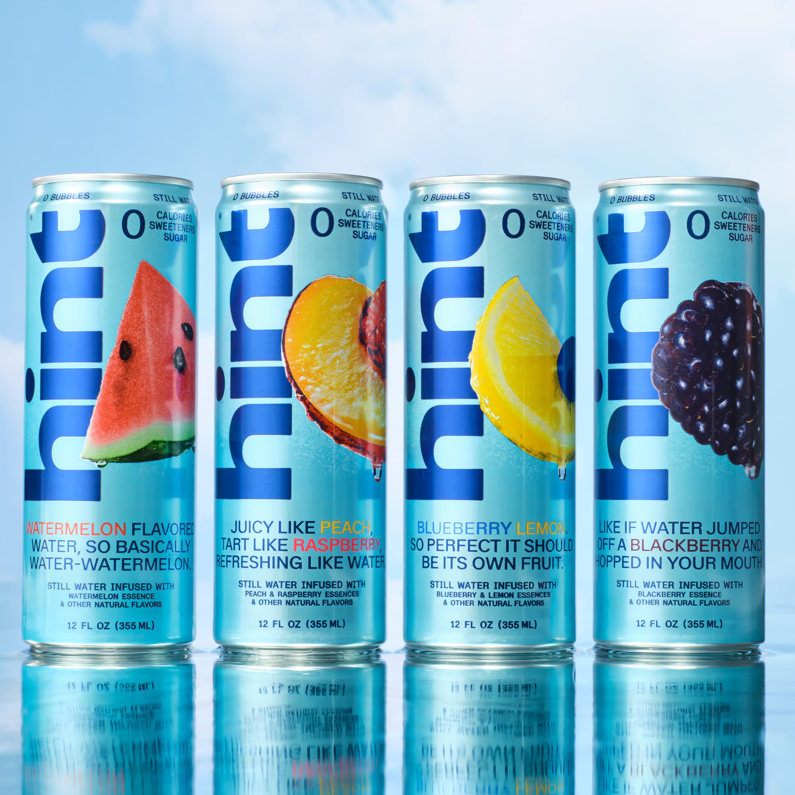 Picnic scene with Hint peach raspberry cans illustrating family-friendly, recyclable drink