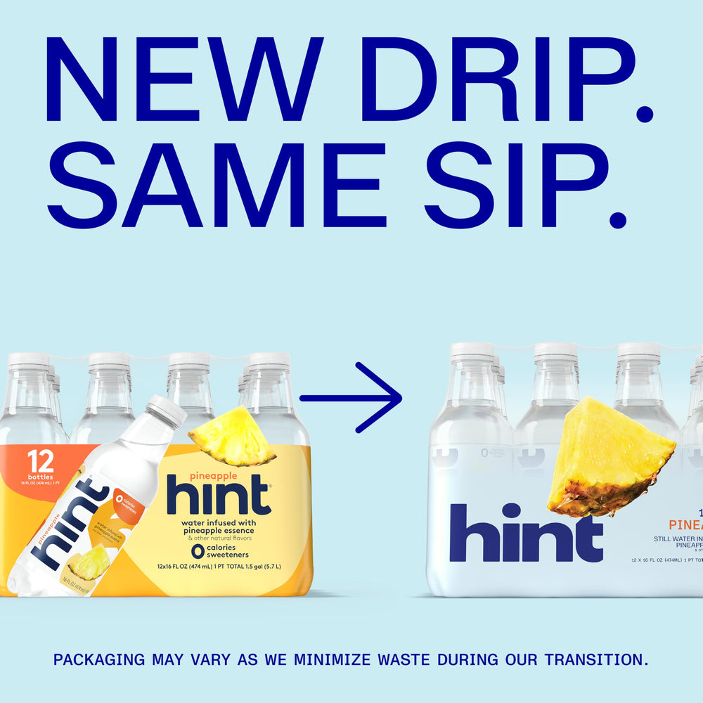 Hint pineapple bottle in hand demonstrating convenient 16 oz size