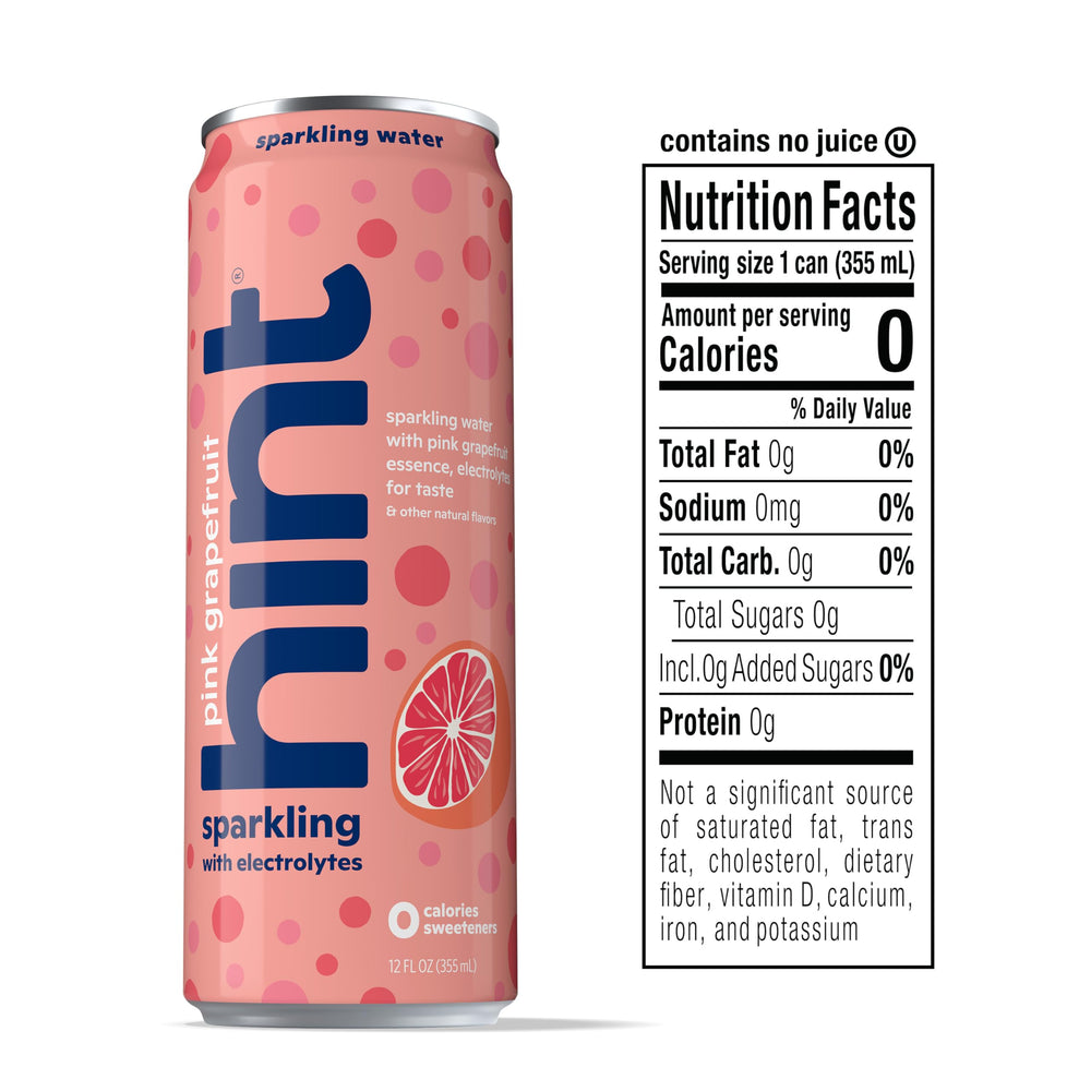 Hint pink grapefruit in hand 12oz can scale showing portable size and grab-and-go convenience