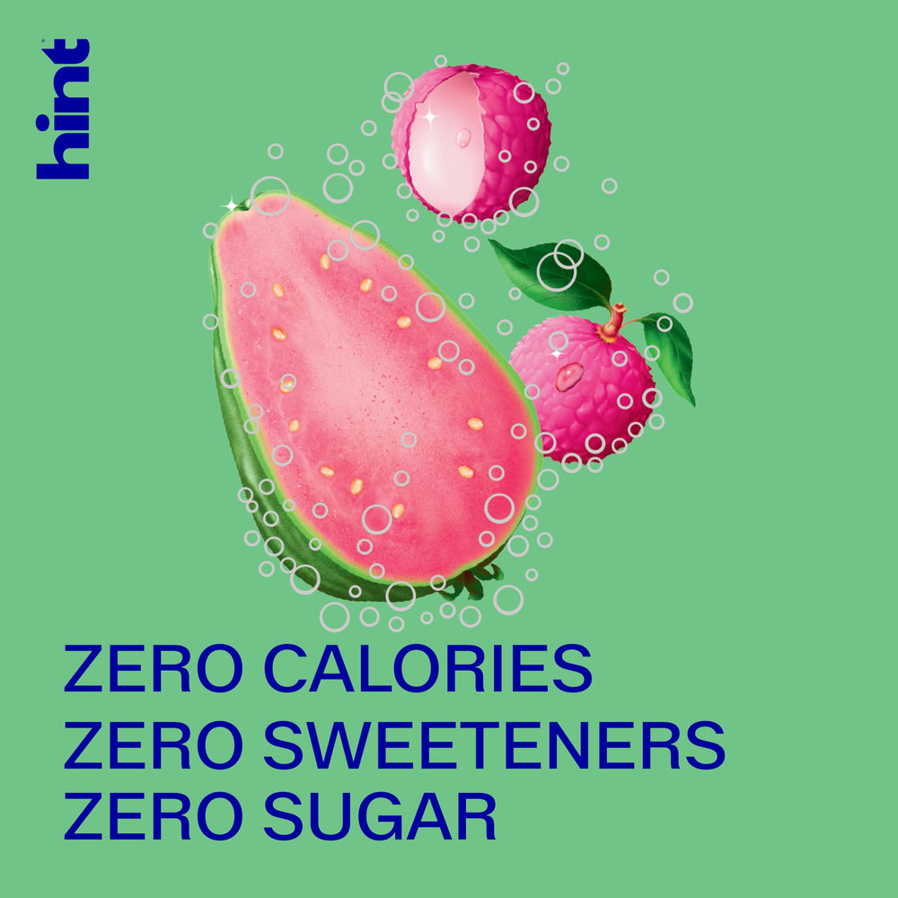 Hint 12-pack beside a standard water bottle showing portable size convenience