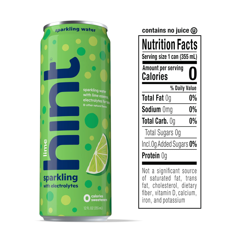 Hint sparkling lime can open and pour into glass illustrating fizzy pour and ready-to-drink benefit