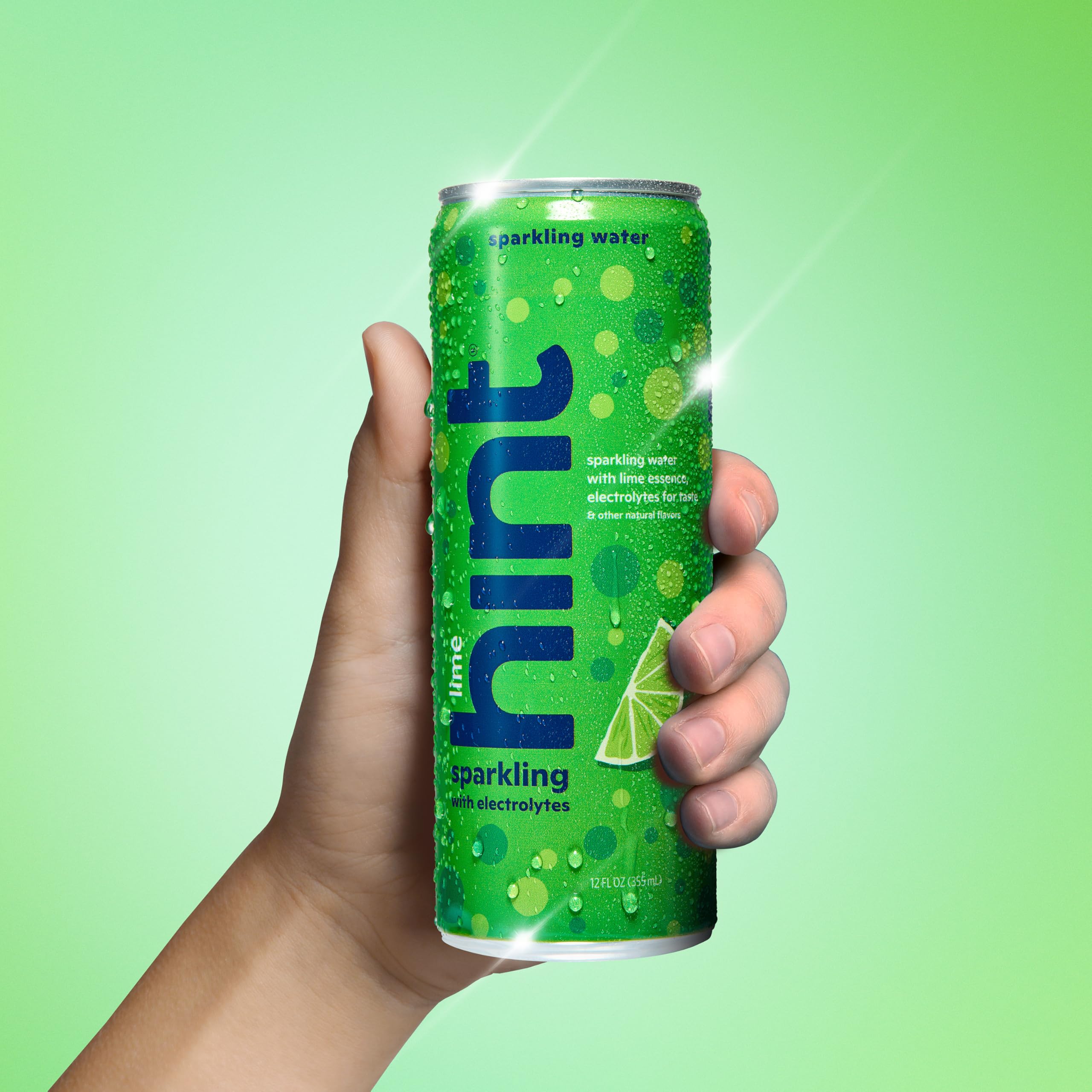 Hint sparkling lime label and ingredients panel emphasizing natural flavor and clean ingredient benefit