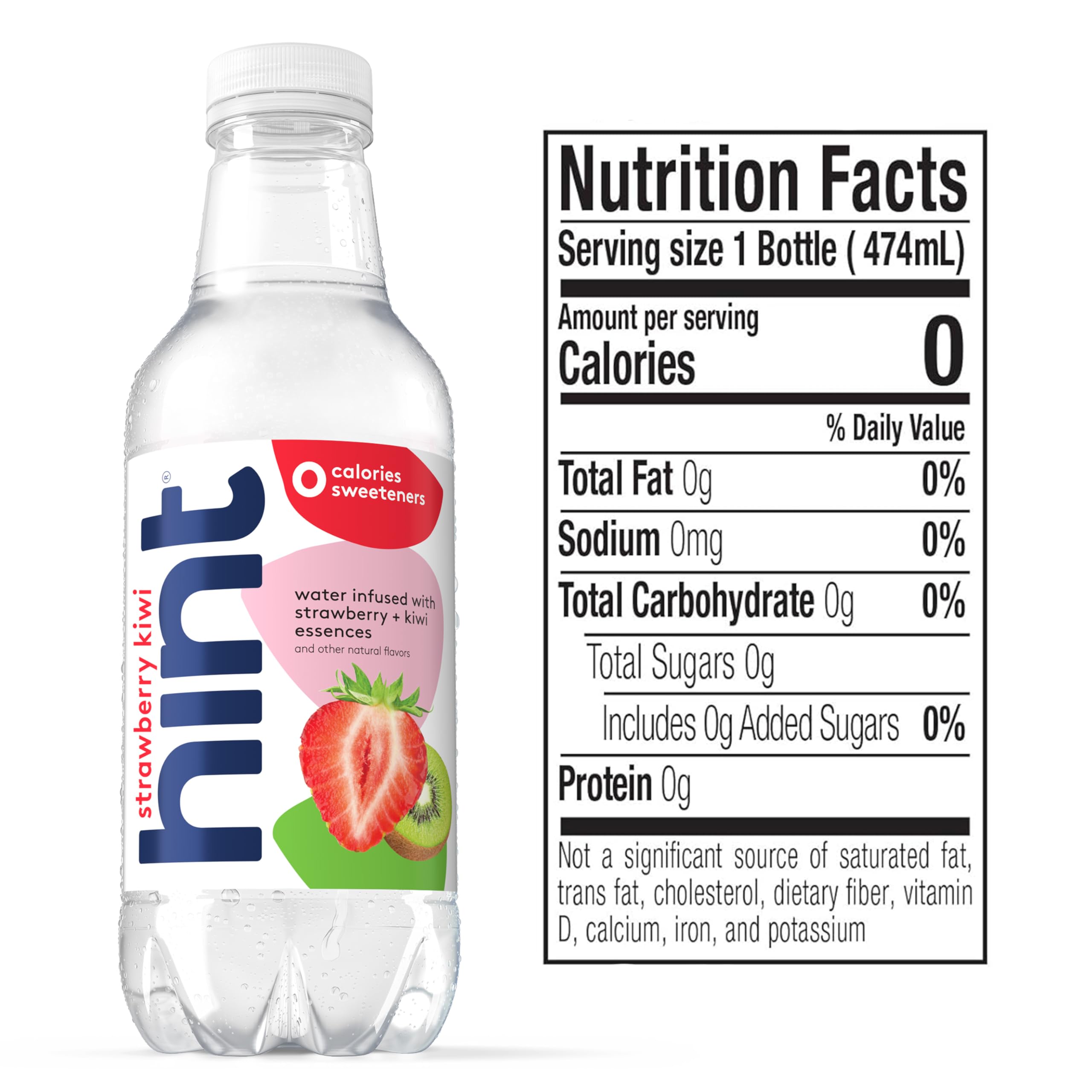 Hand holding Hint strawberry kiwi bottle to show size and easy portable hydration benefit