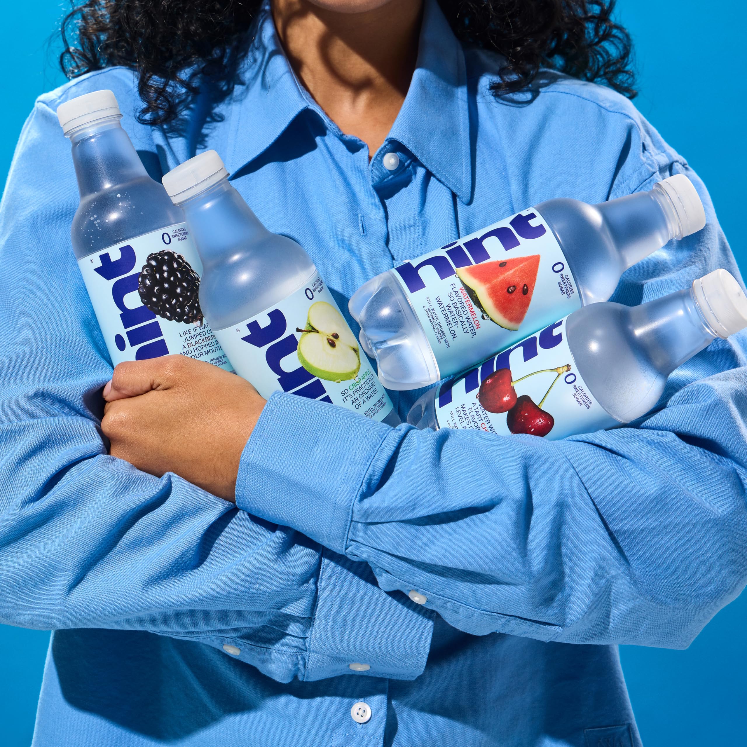 Hint bottle in fridge styled for grab-and-go cold refreshment