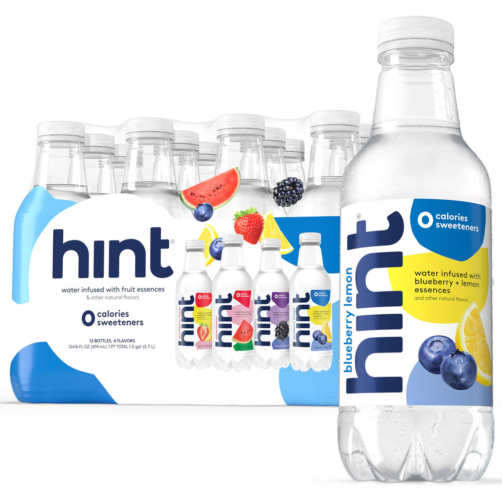 Hint front packaging of white variety case showing clean hydration benefit