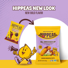 HIPPEAS open bag with crunchy puffs ready to snack, portable convenience