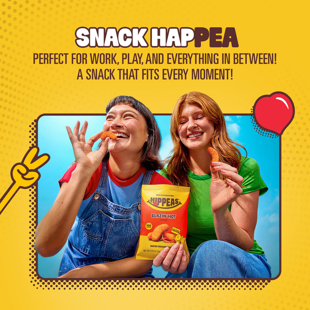 HIPPEAS individual 0.75 oz bags lined up for portion control and stocking