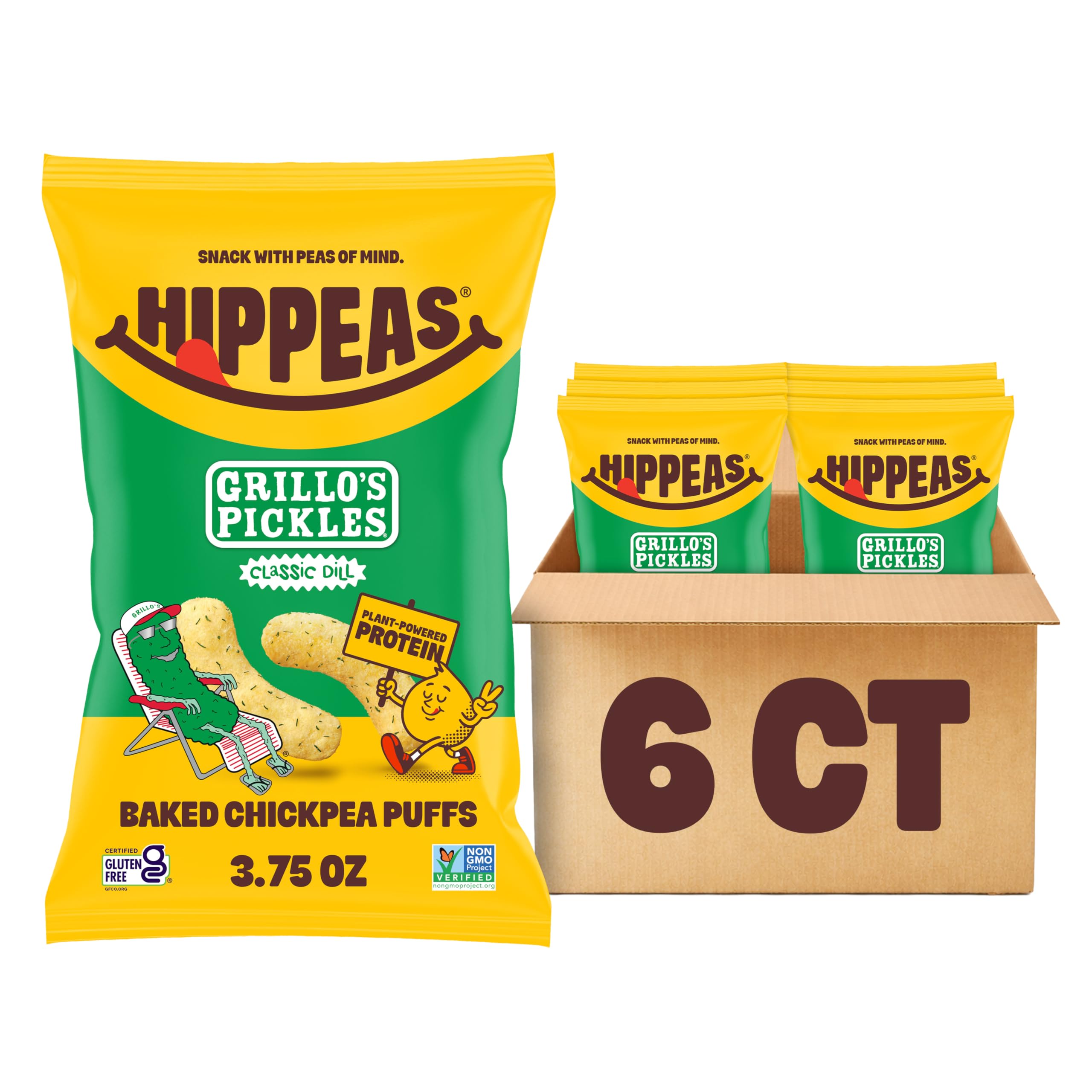 HIPPEAS front packaging showing dill pickle flavor and benefits