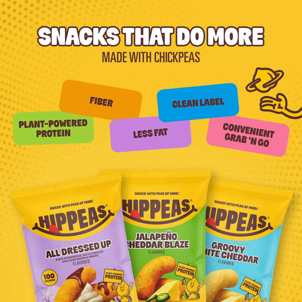 HIPPEAS single-serve bags arranged to show portion control and portability