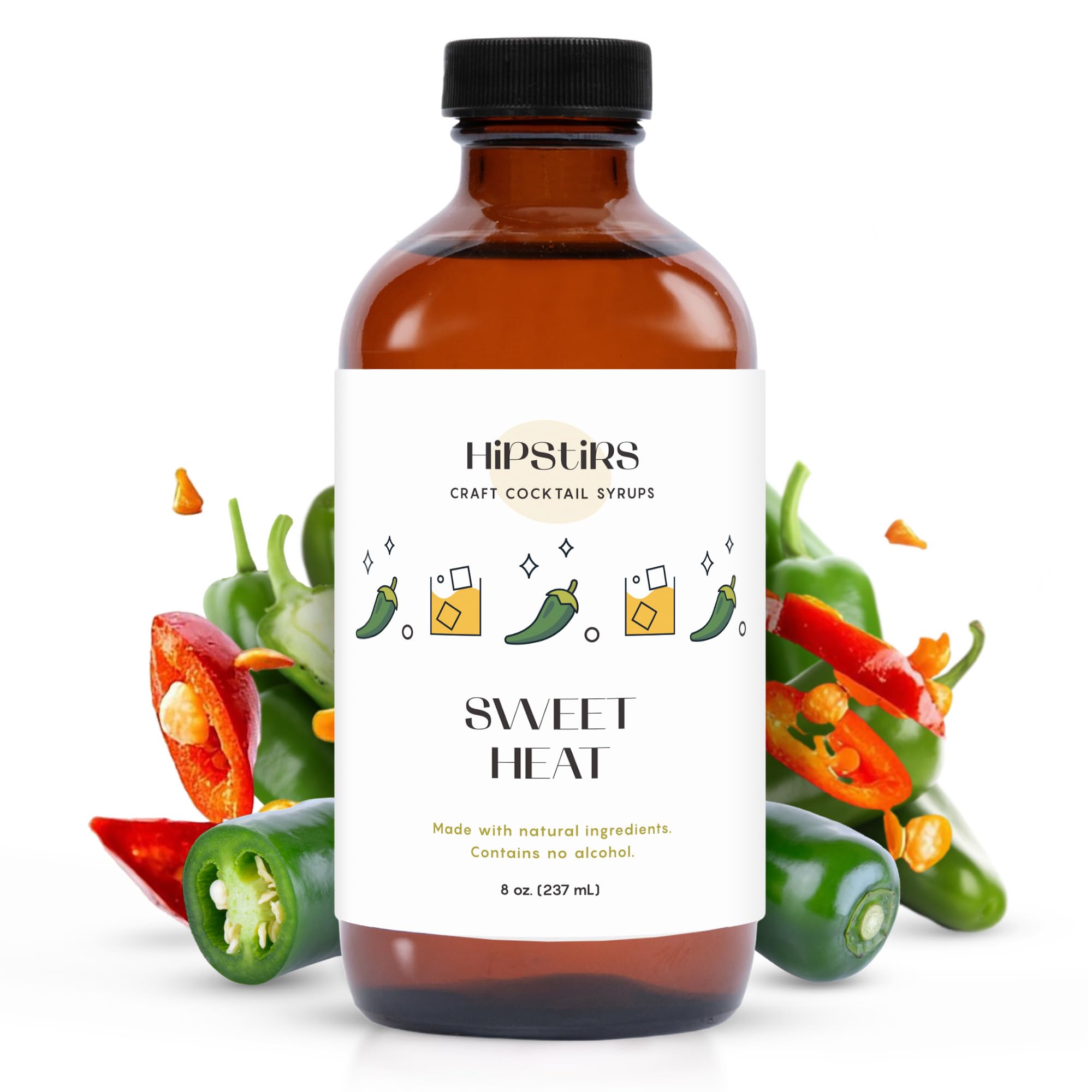 HipStirs front label on 8 oz bottle showing product name and spicy benefit