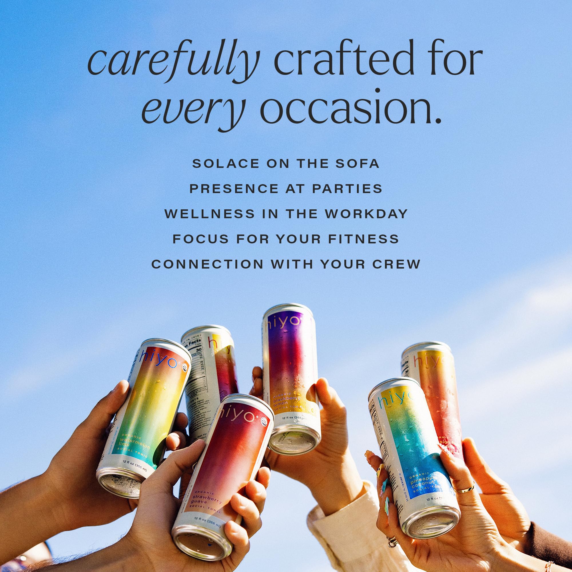 HIYO ingredients display of adaptogens and botanicals highlighting calm-focus support