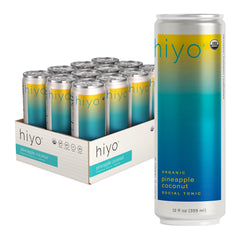 HIYO front packaging showing pineapple coconut flavor and 12-pack convenience