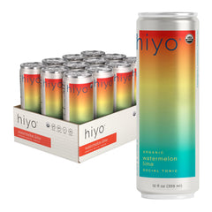 HIYO front packaging showing watermelon lime flavor and 12-pack convenience