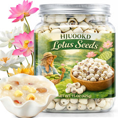 HJUOOKD front packaging showing 15oz lotus seeds and convenience