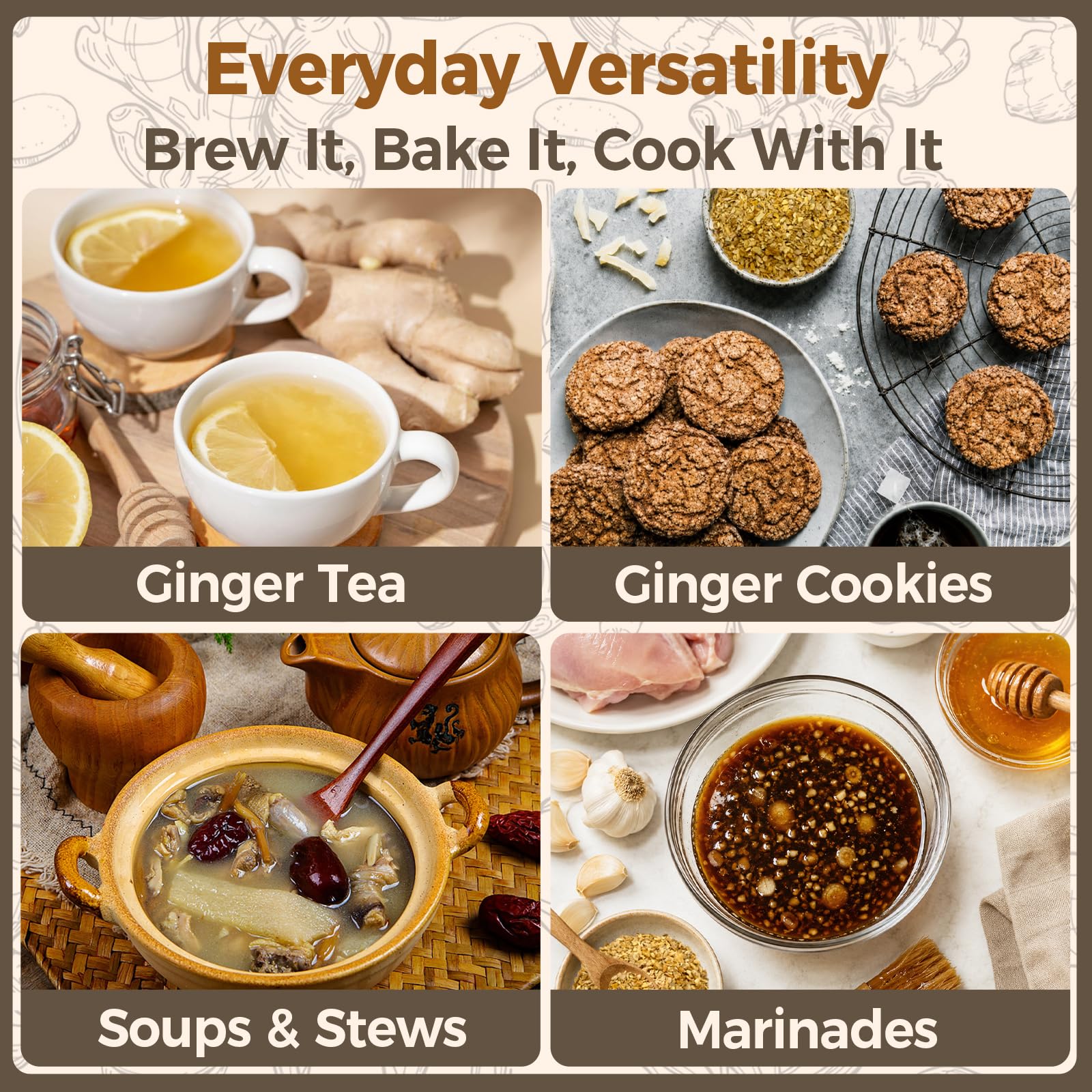 HJUOOKD dried ginger in soup showing infusion and savory benefit