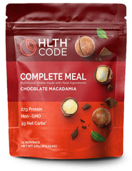 HLTH CODE front packaging showing Chocolate Macadamia and benefits