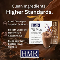 HMR powder close-up texture, smooth chocolate mix for creamy shakes