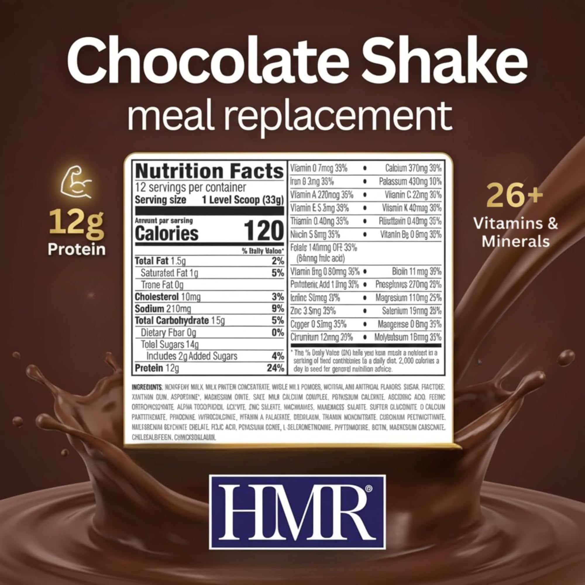 HMR chocolate powder close-up texture highlighting smooth mixability benefit