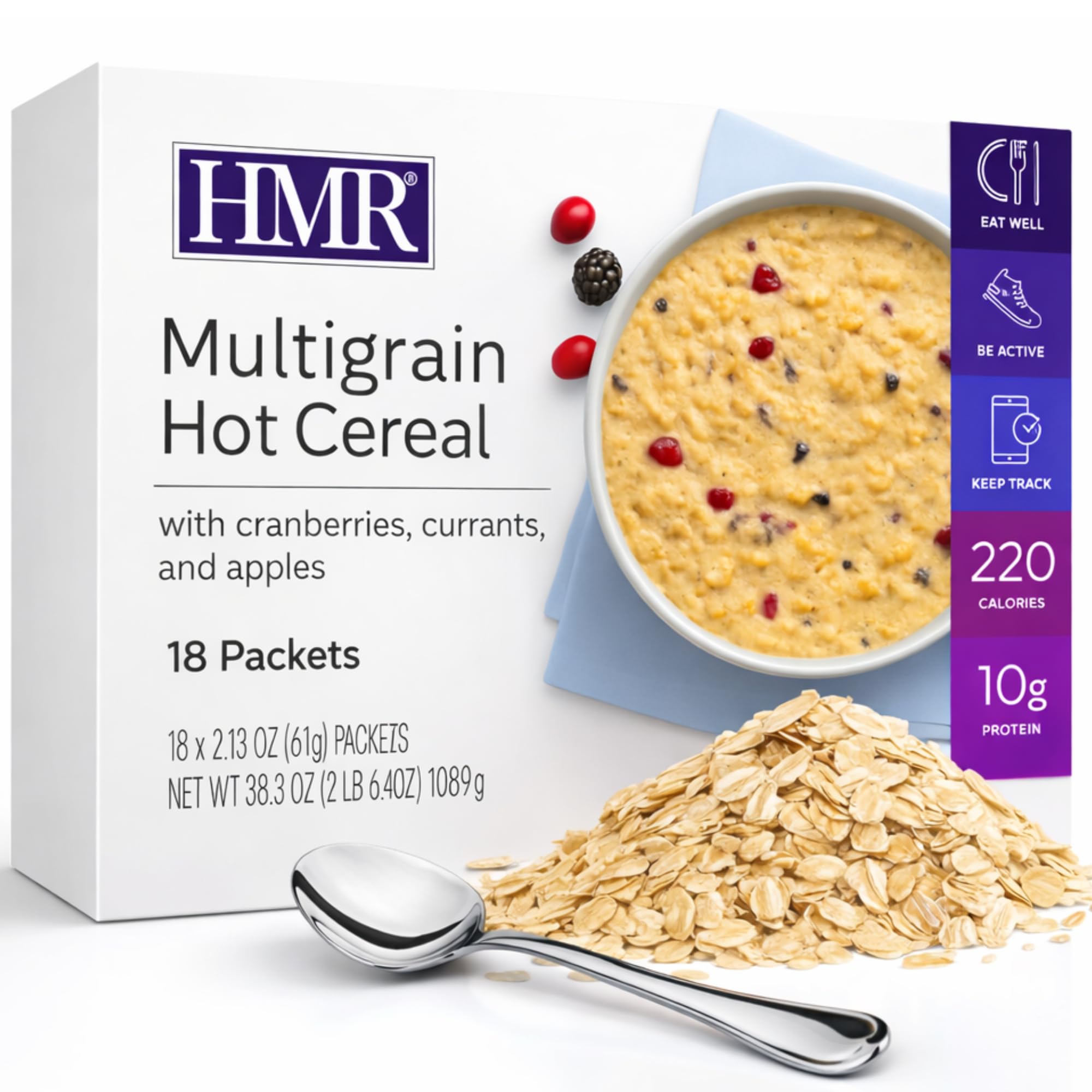 HMR multigrain front packaging showing product benefits and portion control