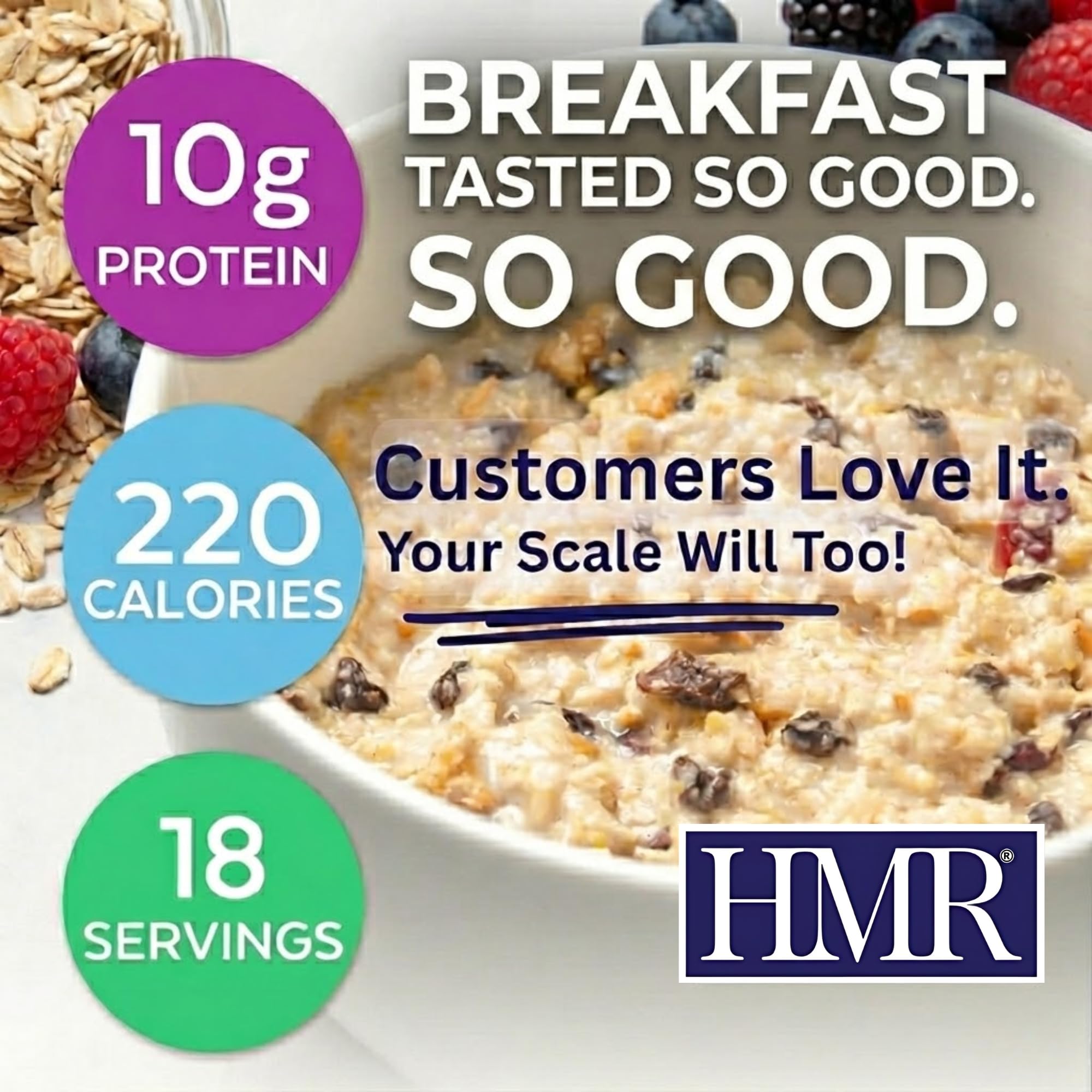 HMR multigrain single-serve packet opened with dry cereal visible, convenience benefit