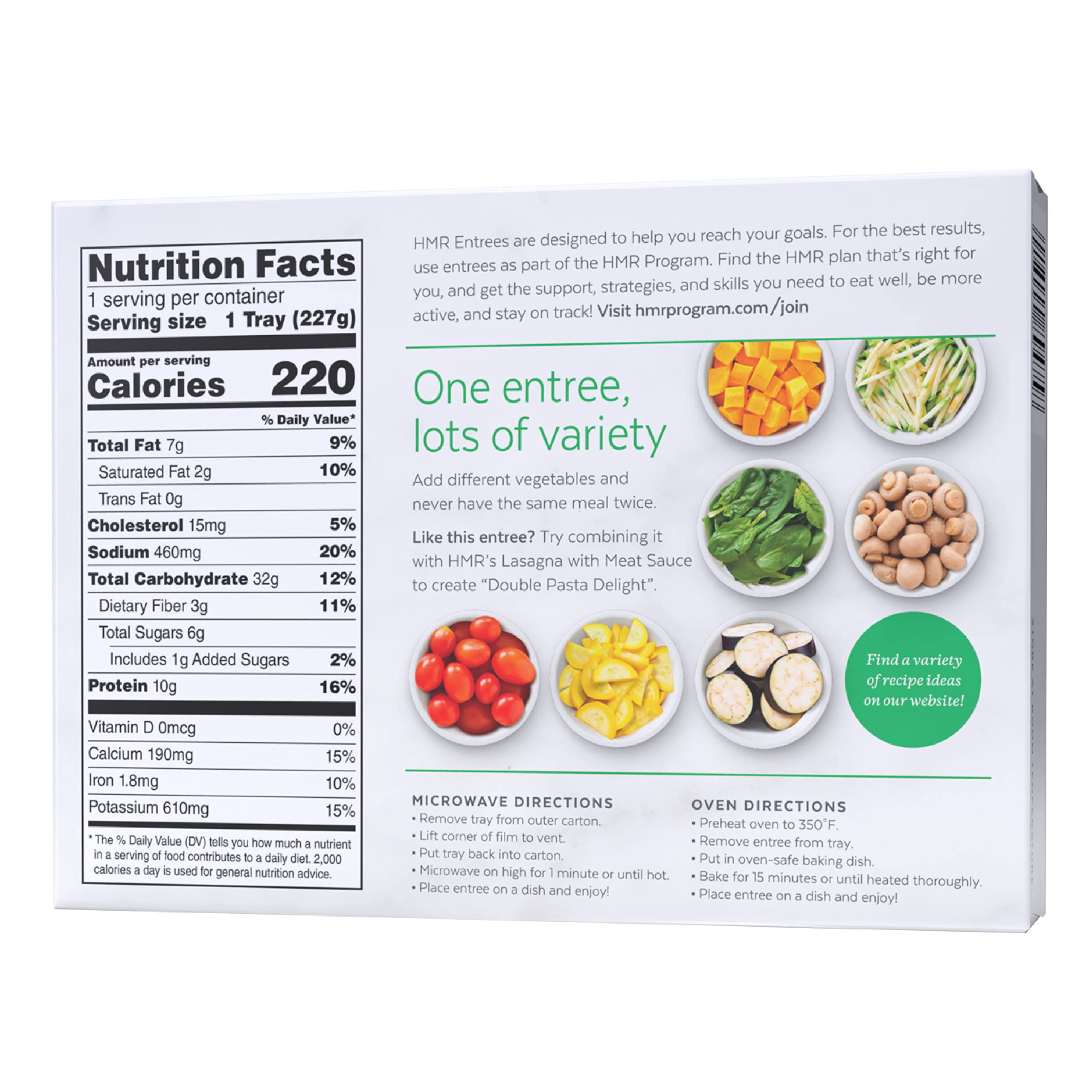 HMR nutrition label and ingredients close-up, clarifies protein and calorie content
