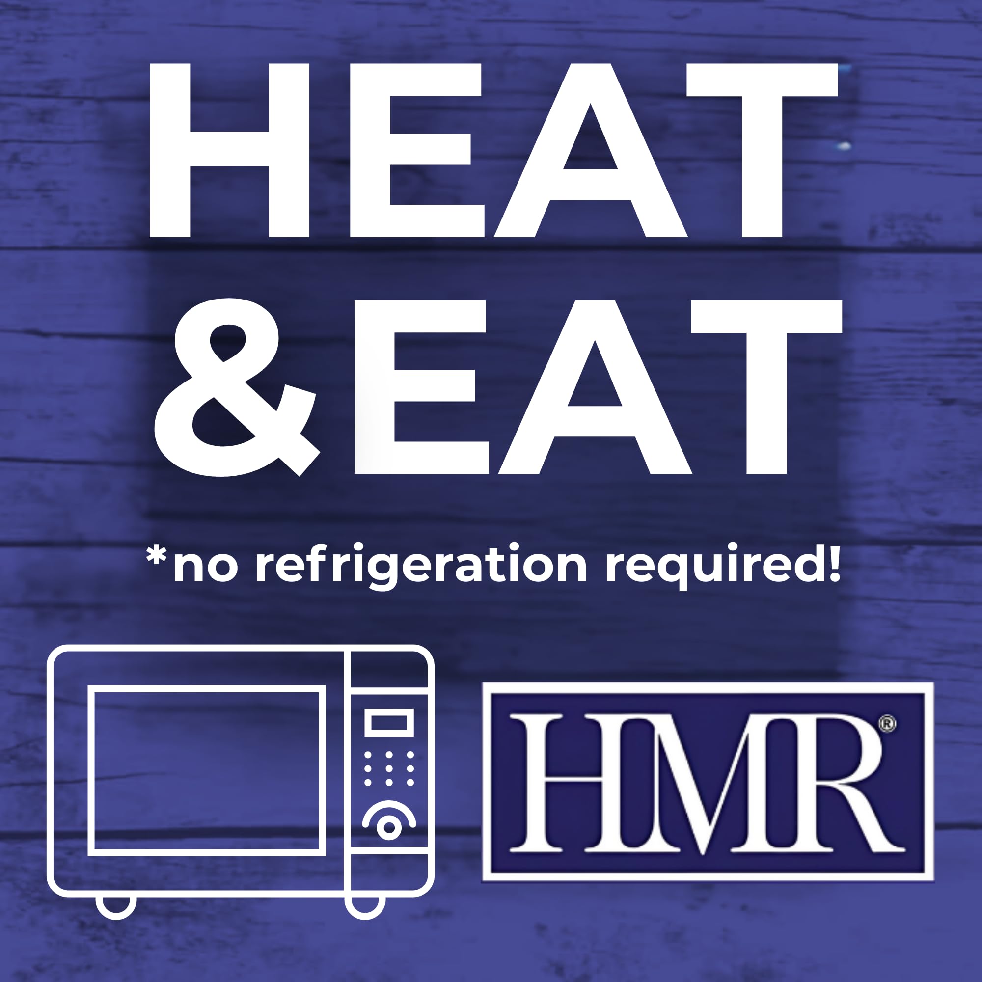 HMR six-pack stacked in pantry, communicates bulk convenience and storage benefit