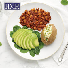 HMR close-up of chili texture showing turkey and beans, highlights hearty protein