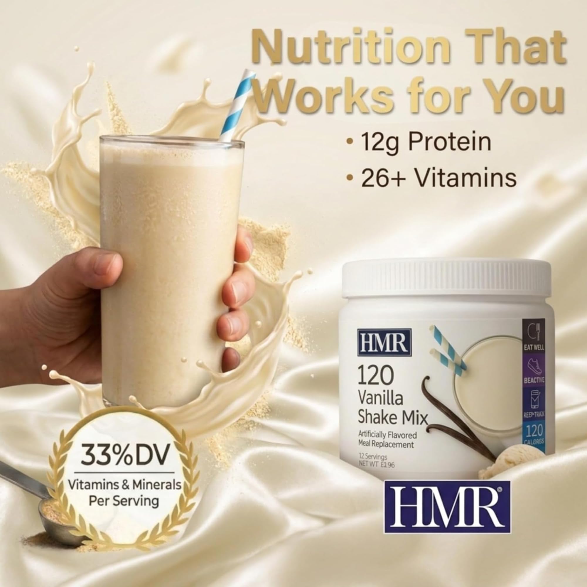 HMR vanilla prepared shake in a glass illustrating creamy consistency