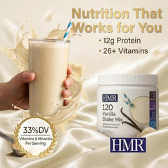 HMR vanilla prepared shake in a glass illustrating creamy consistency
