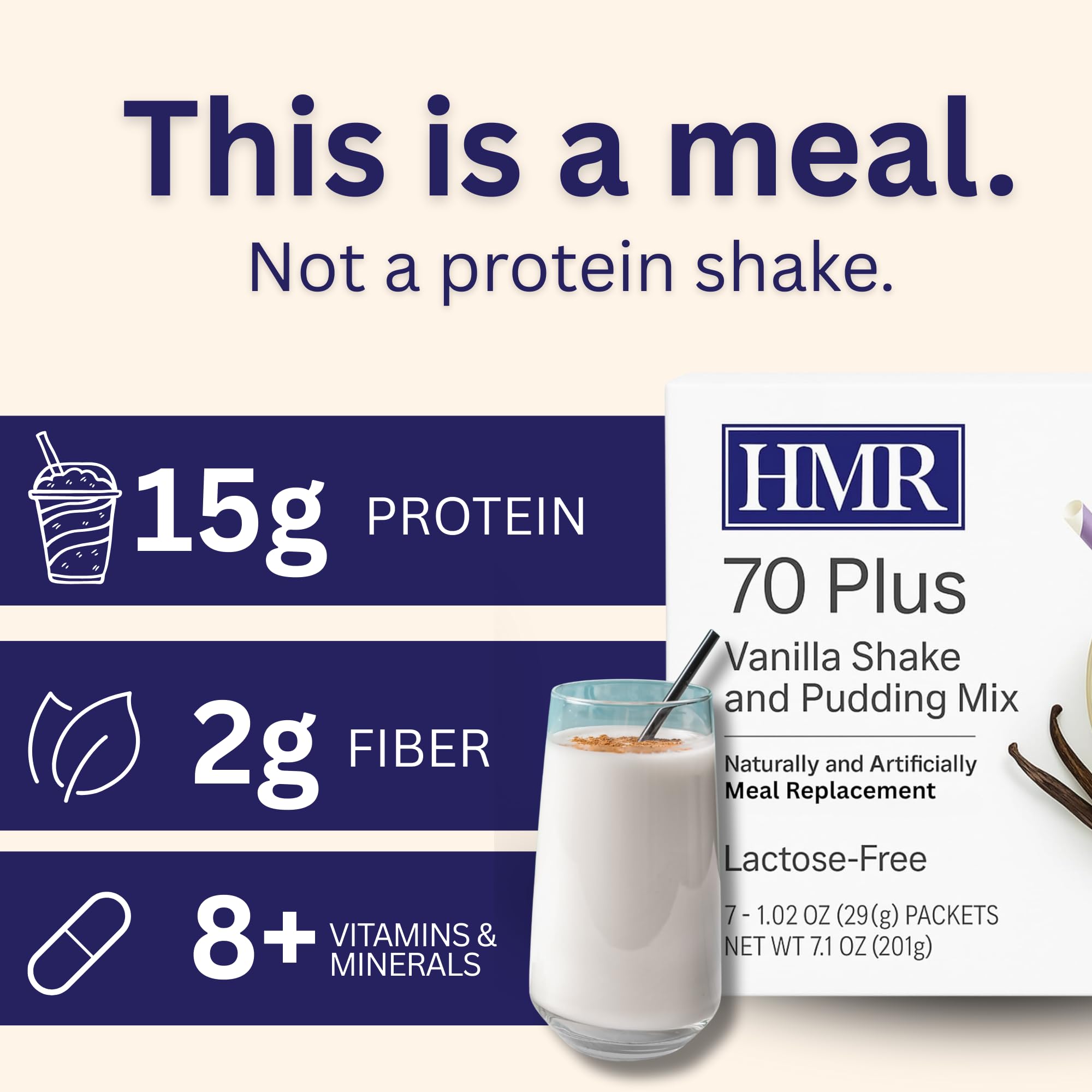 HMR vanilla shake poured in glass demonstrating creamy texture