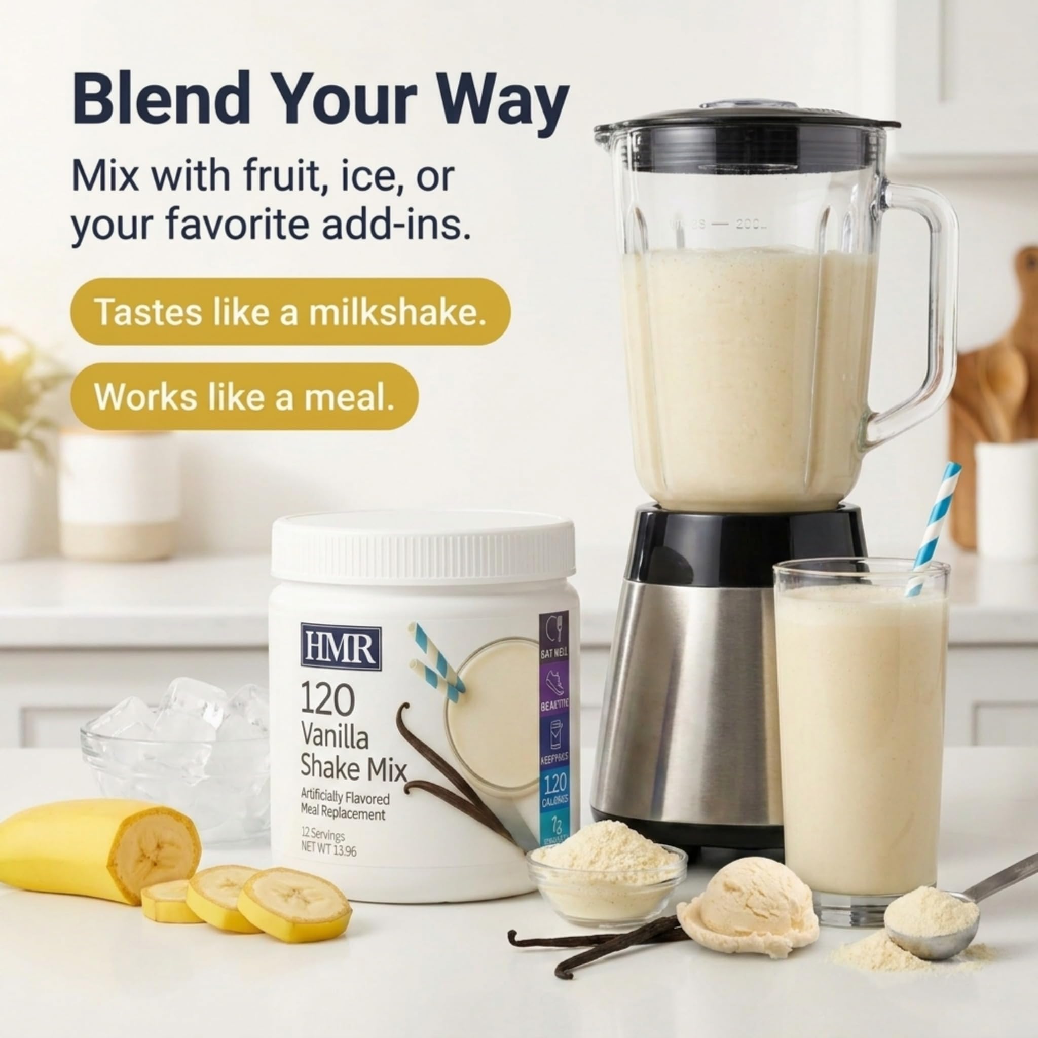 HMR vanilla smoothie with fruit demonstrating customizable flavor boost