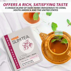 Hobe Labs brewed cran-raspberry tea in a clear cup highlighting vibrant color and refreshment
