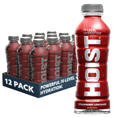 HOIST bottle front packaging showing strawberry lemonade and brand benefits