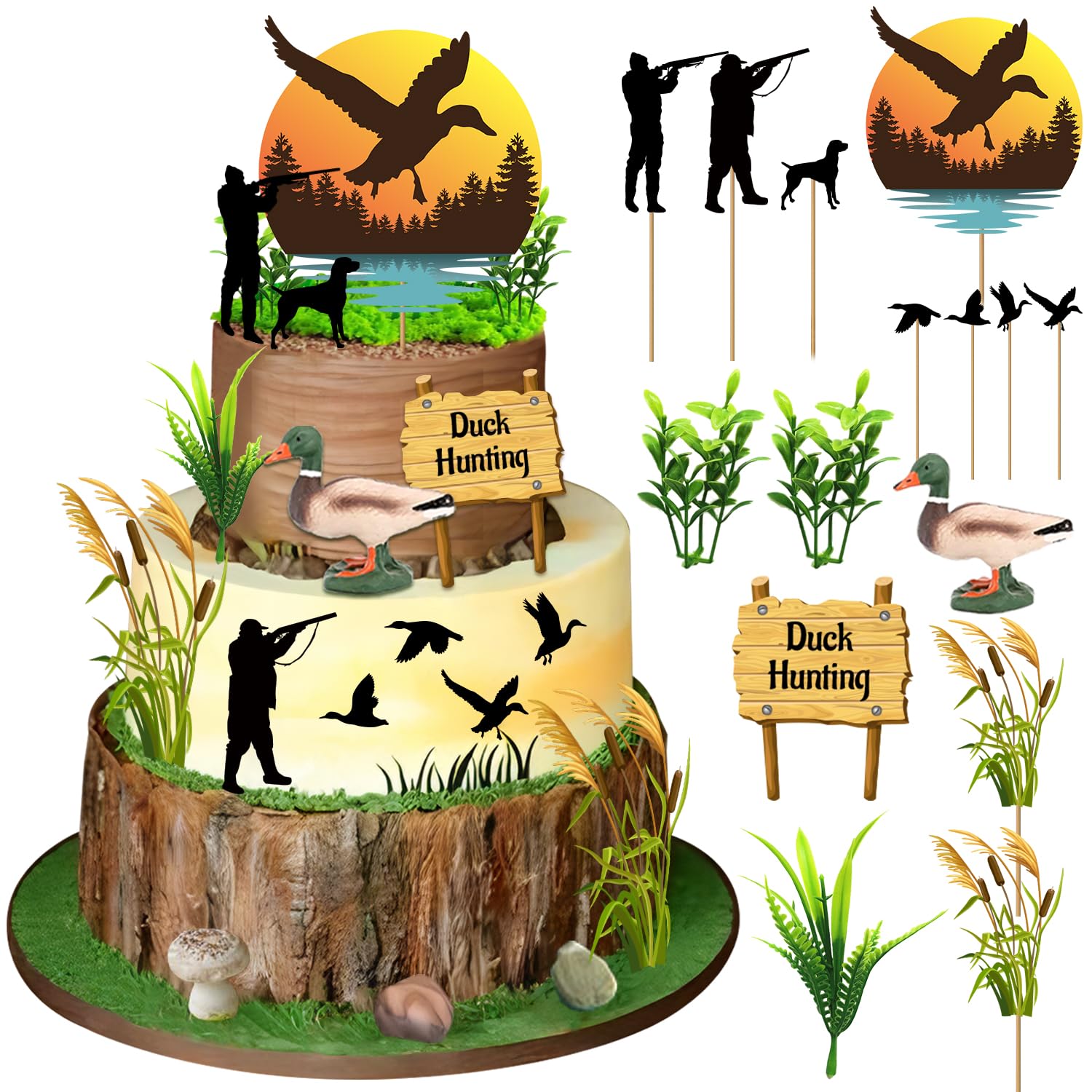 Hokiis front packaging showing full 20-piece duck cake topper set and contents