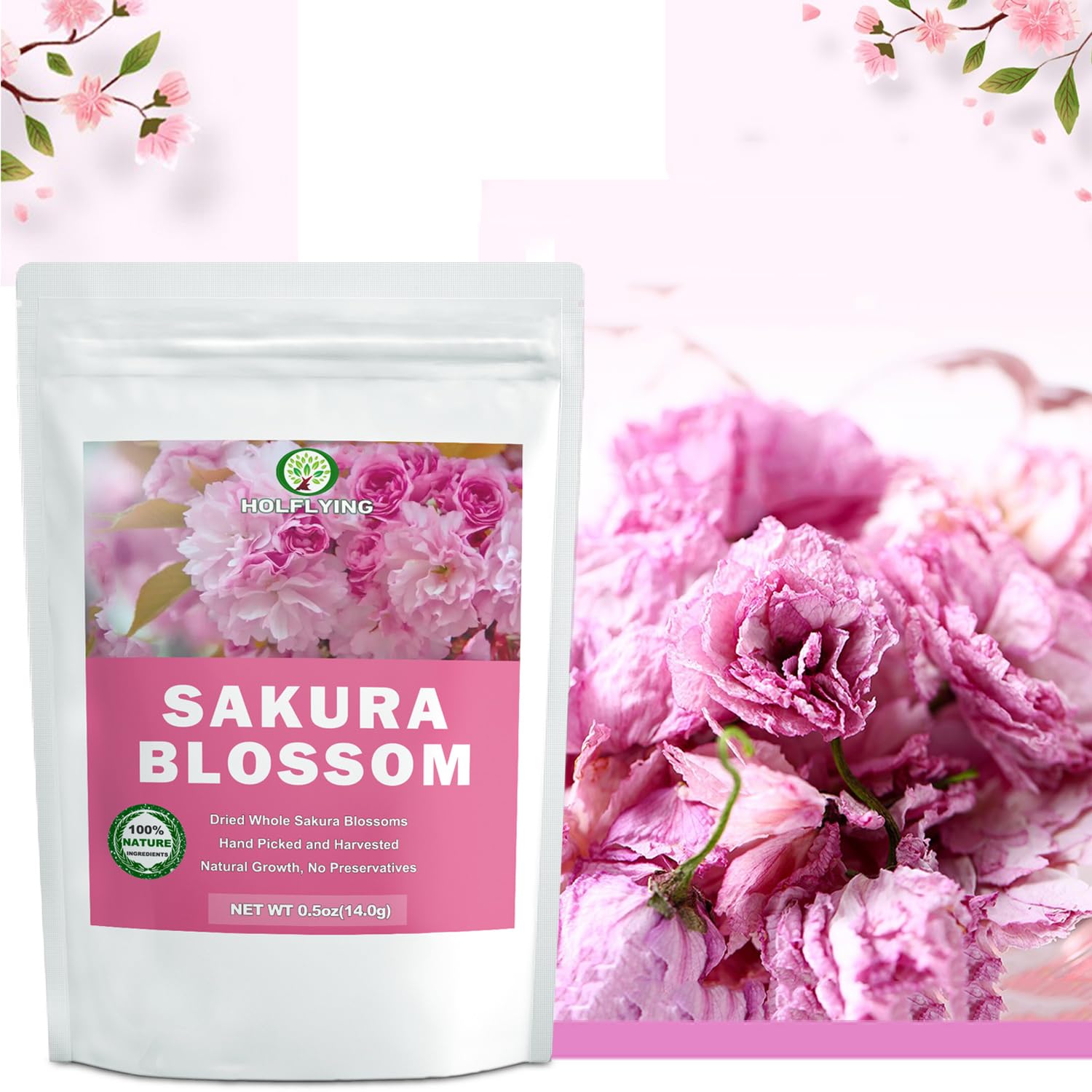 HOLFLYING close-up of dried sakura petal texture highlighting natural color and aroma
