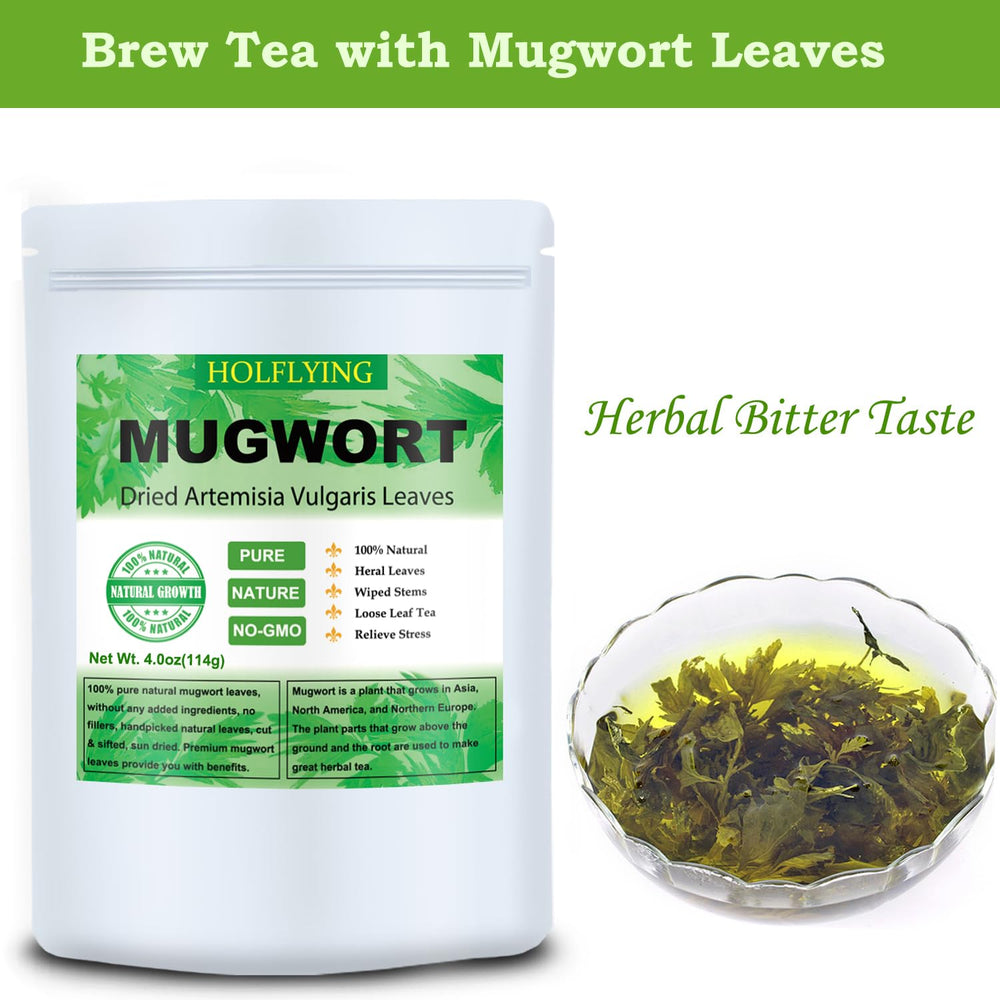 HOLFLYING measuring spoon with mugwort leaves illustrating recommended dose