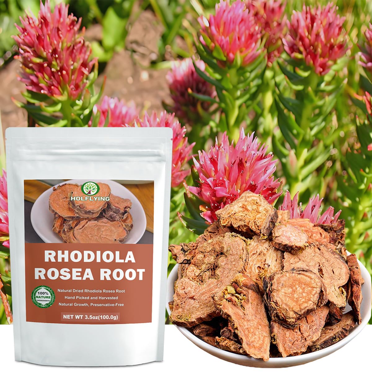 HOLFLYING close-up of rhodiola root slices texture highlighting cut quality