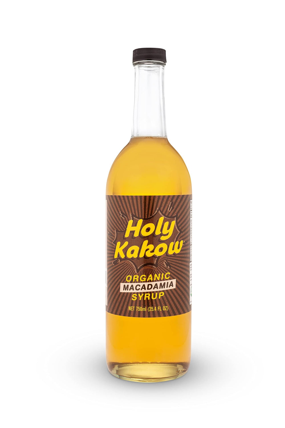 Holy Kakow front label showing organic macadamia flavor and benefits