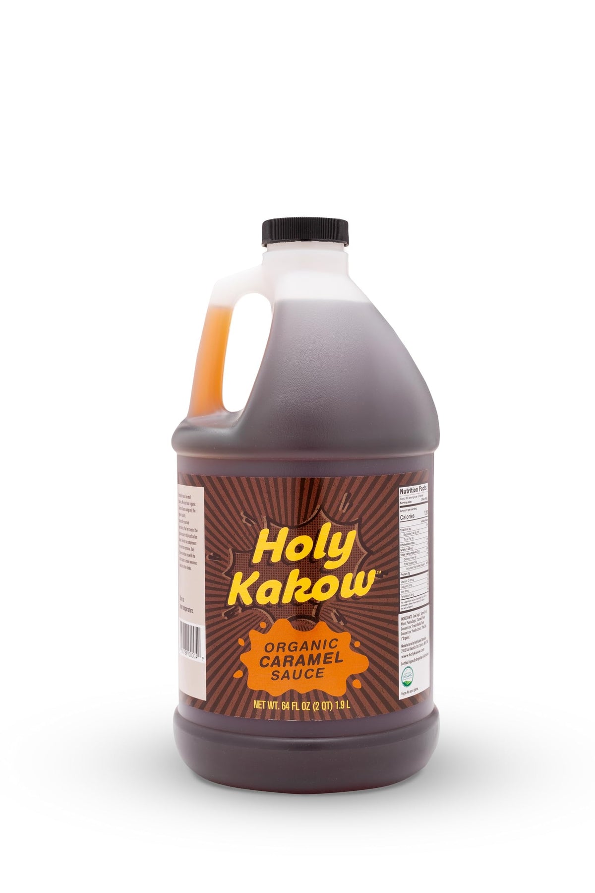 Holy Kakow front label on 64 oz bottle showing organic branding and size