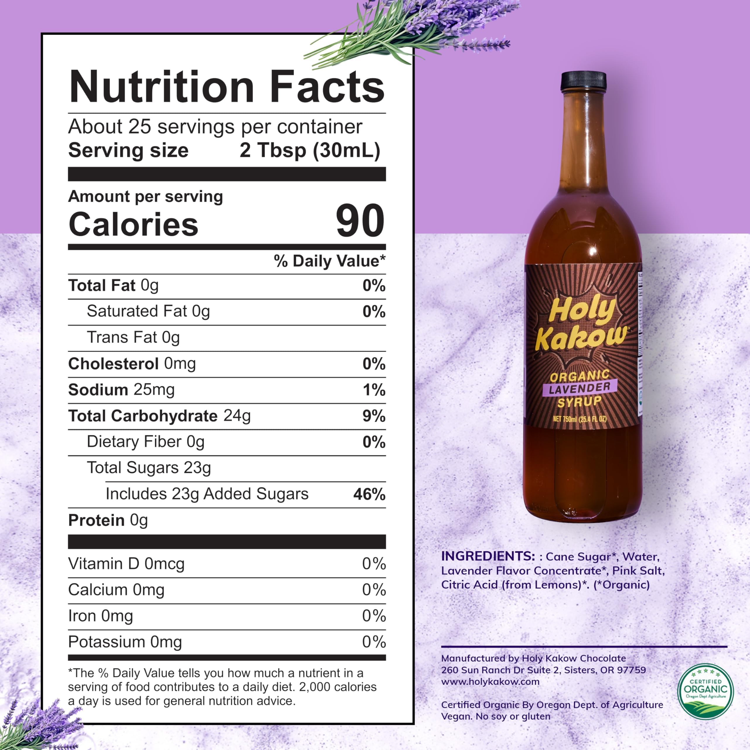 Holy Kakow ingredients shot with Colombian sugar and lavender demonstrating real-food sourcing