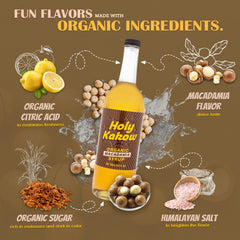 Holy Kakow macadamia syrup adding nutty drizzle to a latte for depth