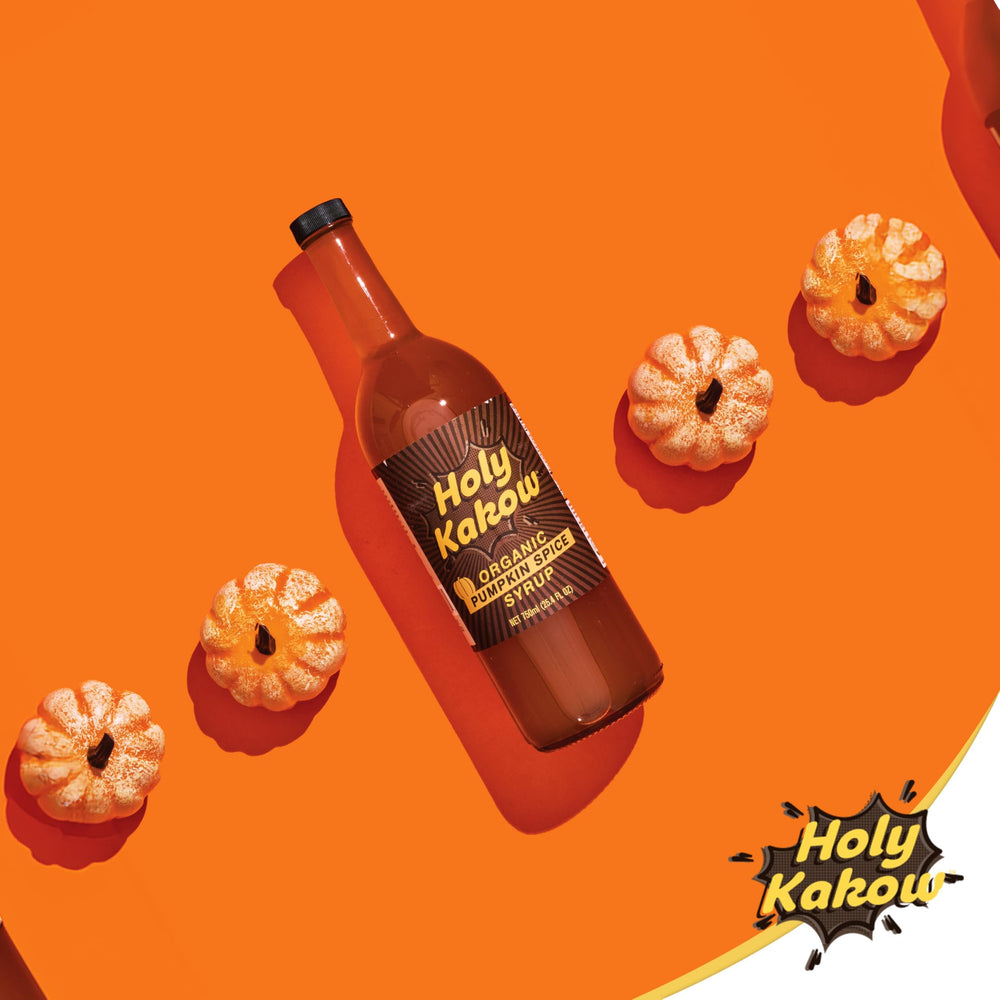 Holy Kakow bottles on kitchen counter indicating small-batch, handcrafted packaging