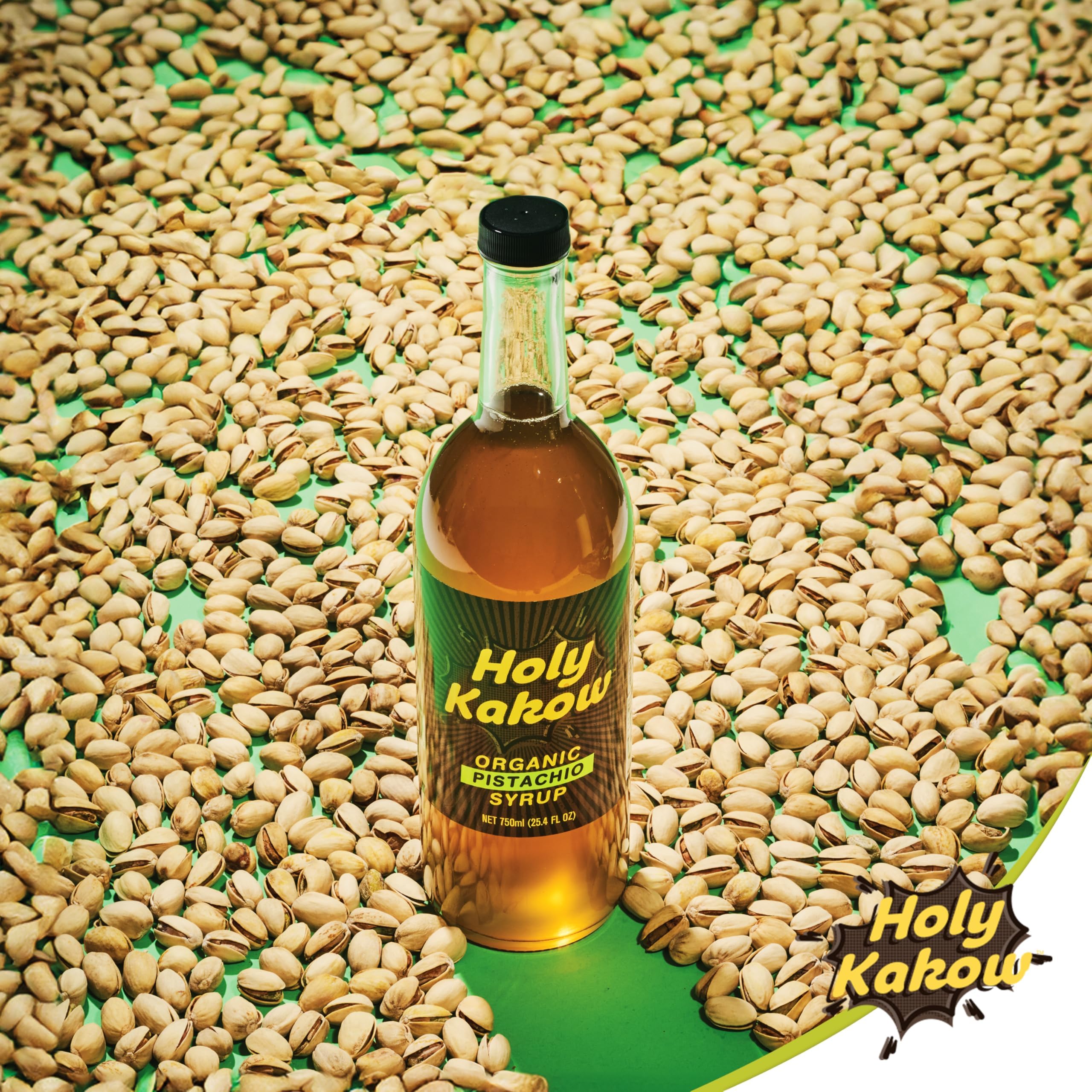 Holy Kakow bottle next to a measuring cup to show 750 ml scale and economy benefit